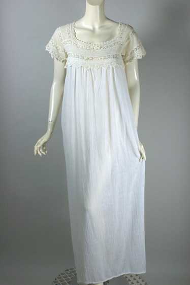 Angelic cream lace white cotton gauze 70s maxi dre