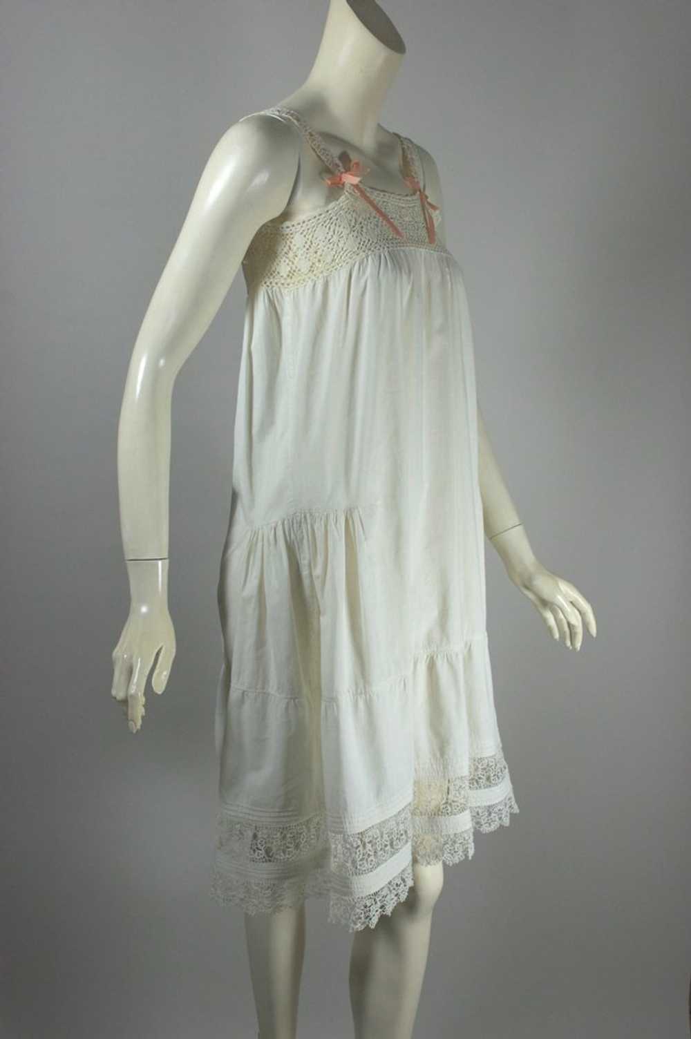 Edwardian white cotton lace trim slip dress night… - image 4