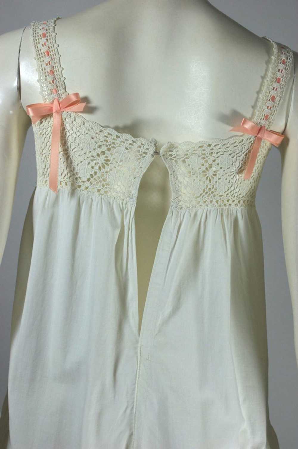 Edwardian white cotton lace trim slip dress night… - image 6