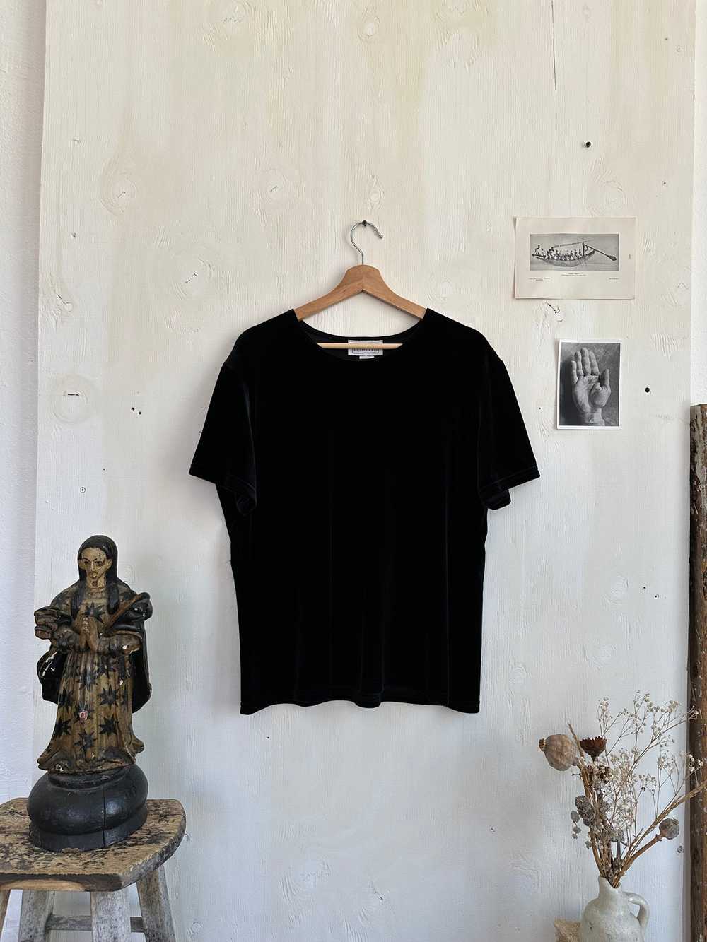 1990s Black Velvet T-Shirt (Boxy M) - image 2