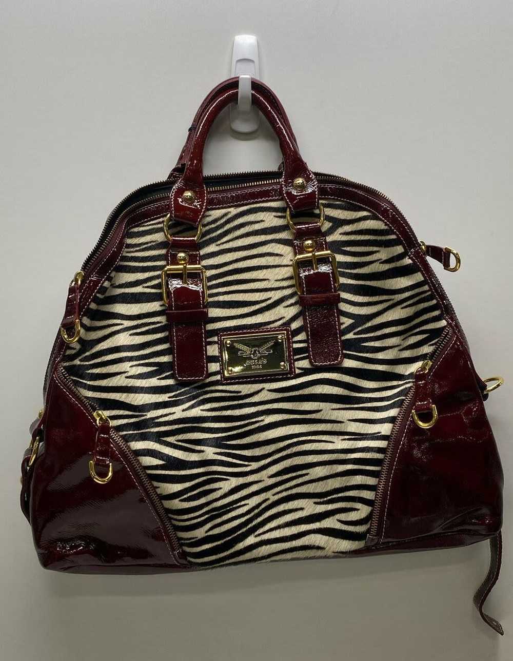 GUIAS Italy Zebra Print Leather Domed Zip Satchel… - image 1