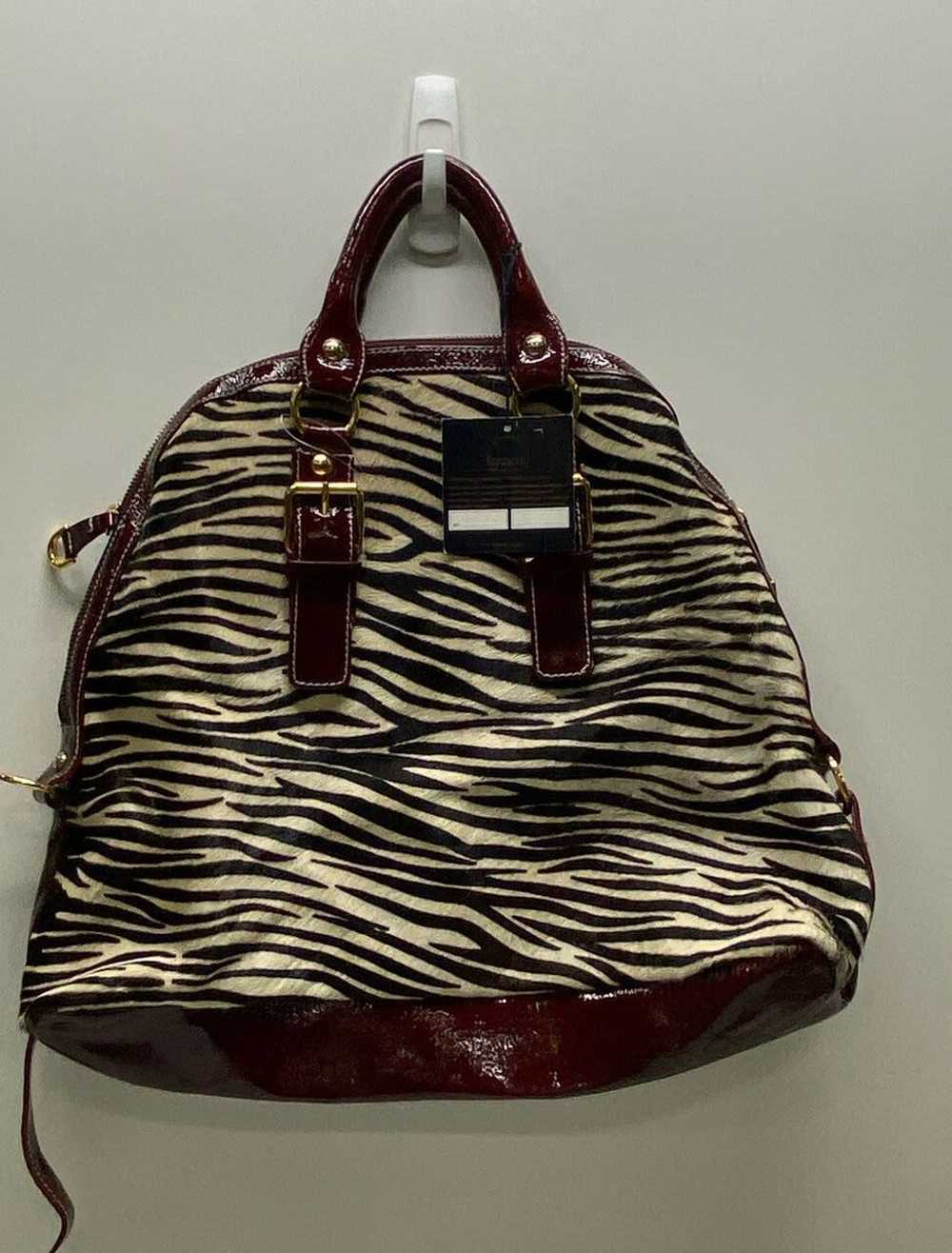 GUIAS Italy Zebra Print Leather Domed Zip Satchel… - image 2