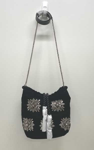 J. Jill Bag Jeweled Rhinestone Black Velvet Drawst