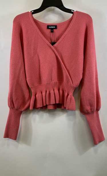 NWT Express Womens Pink Ribbed Long Sleeve V-Neck 