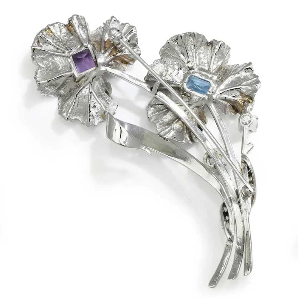 Topaz and Amethyst Flower Brooch Pin with Diamond… - image 2