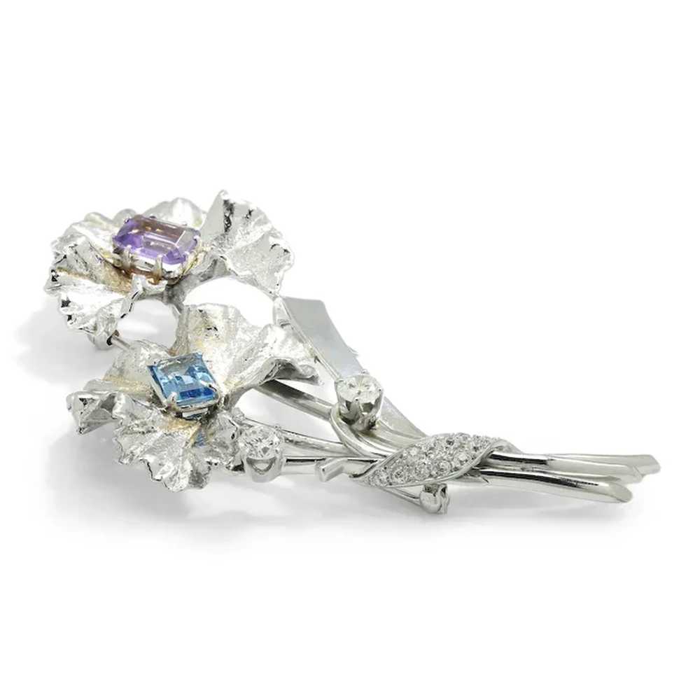 Topaz and Amethyst Flower Brooch Pin with Diamond… - image 3