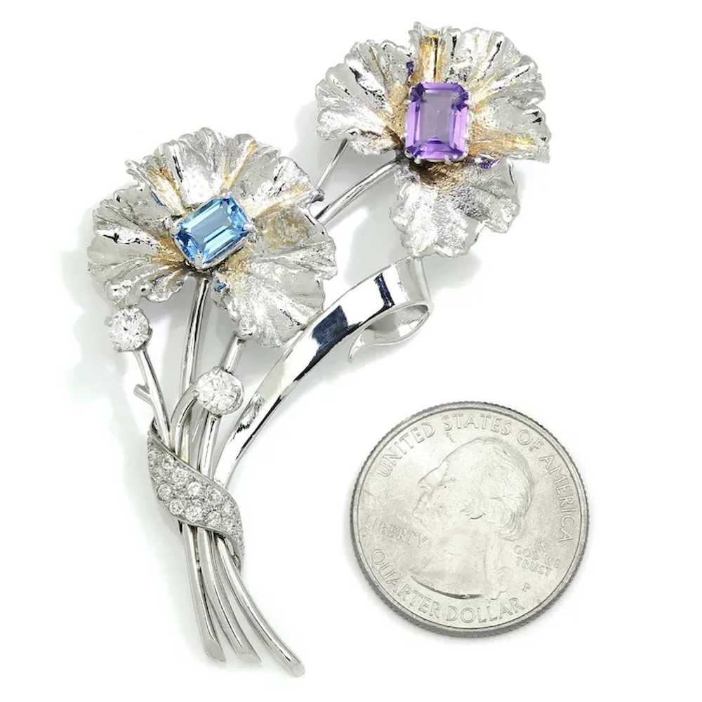 Topaz and Amethyst Flower Brooch Pin with Diamond… - image 4