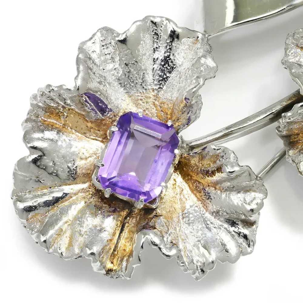 Topaz and Amethyst Flower Brooch Pin with Diamond… - image 6