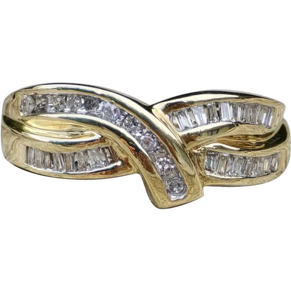 Cocktail Wave & Cross Diamond 10k Gold Ring - image 1