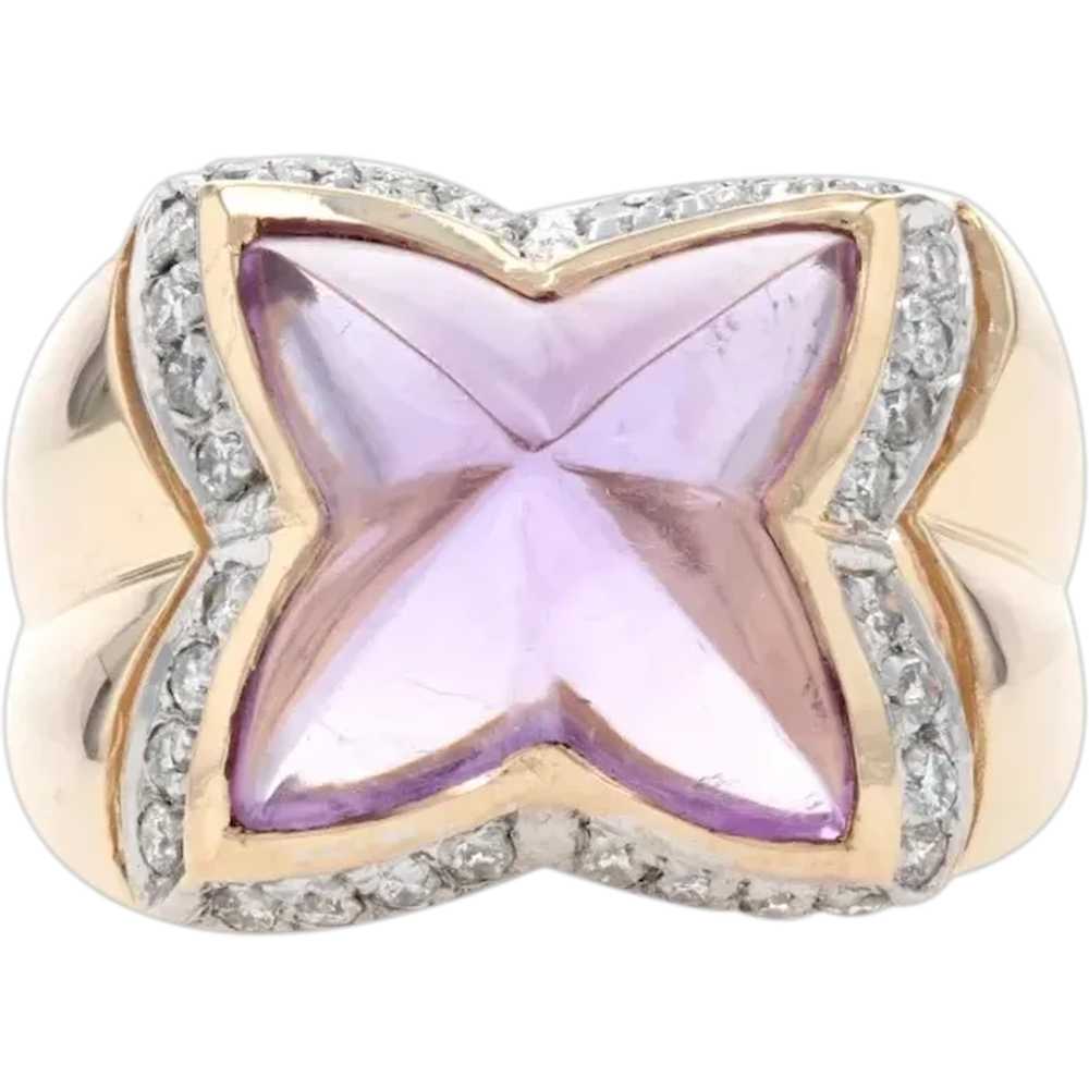 Yellow Gold Amethyst & Diamond Halo Ring - 14k Cu… - image 1