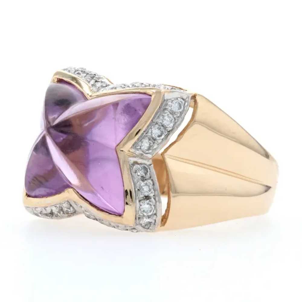 Yellow Gold Amethyst & Diamond Halo Ring - 14k Cu… - image 3