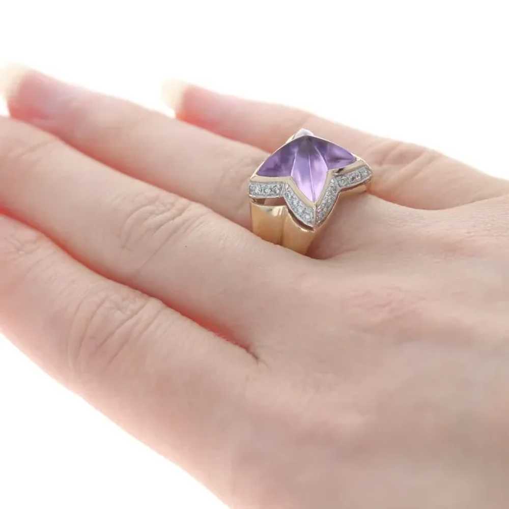 Yellow Gold Amethyst & Diamond Halo Ring - 14k Cu… - image 4