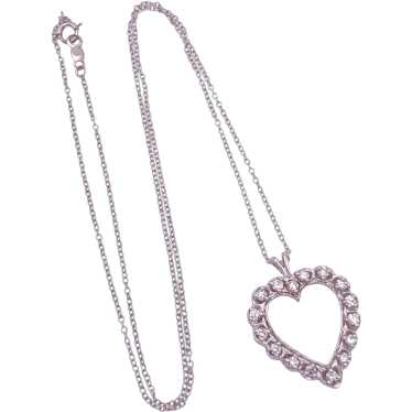 Romantic Diamond Heart Pendant Necklace 14K White… - image 1