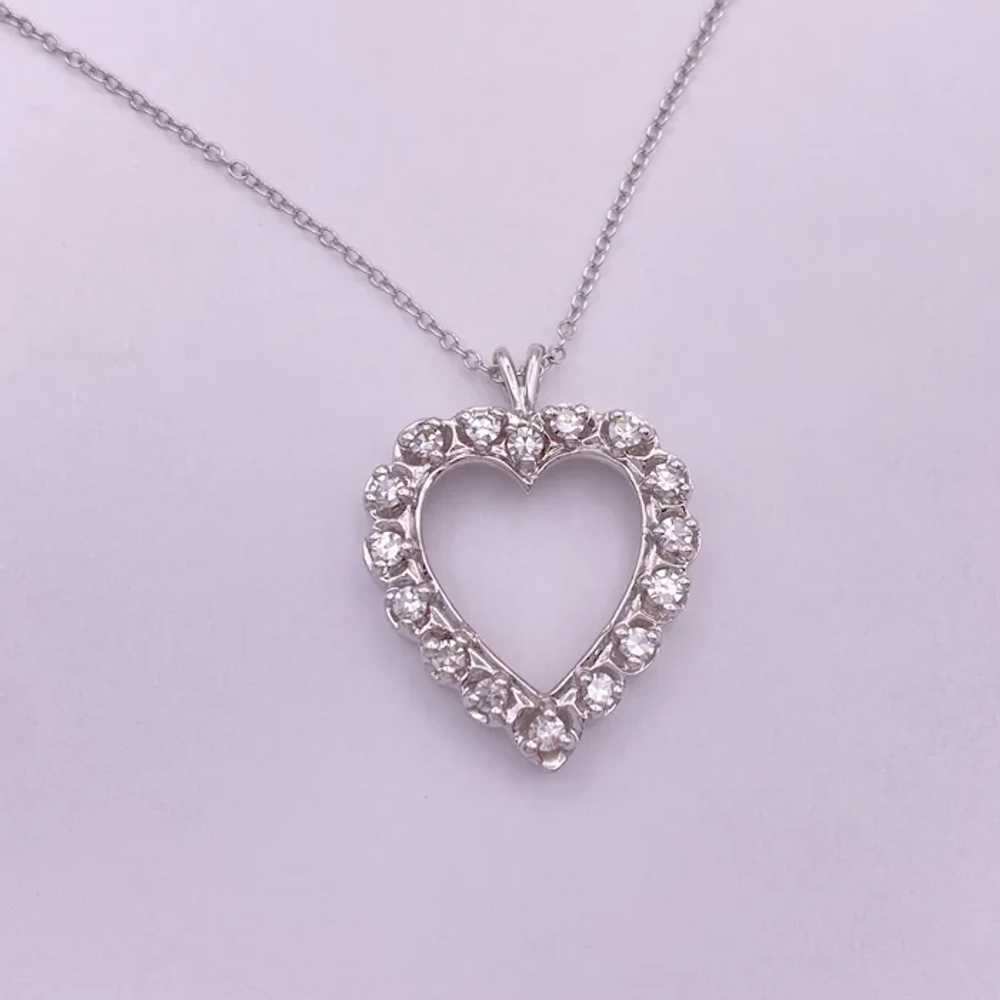 Romantic Diamond Heart Pendant Necklace 14K White… - image 2