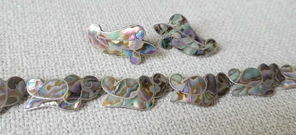 Sterling Abalone Inlay Taxco Bracelet Earrings Set - image 2