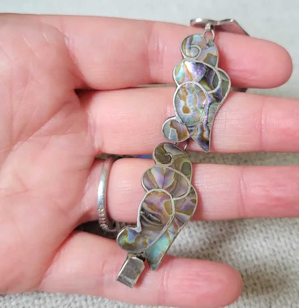 Sterling Abalone Inlay Taxco Bracelet Earrings Set - image 3