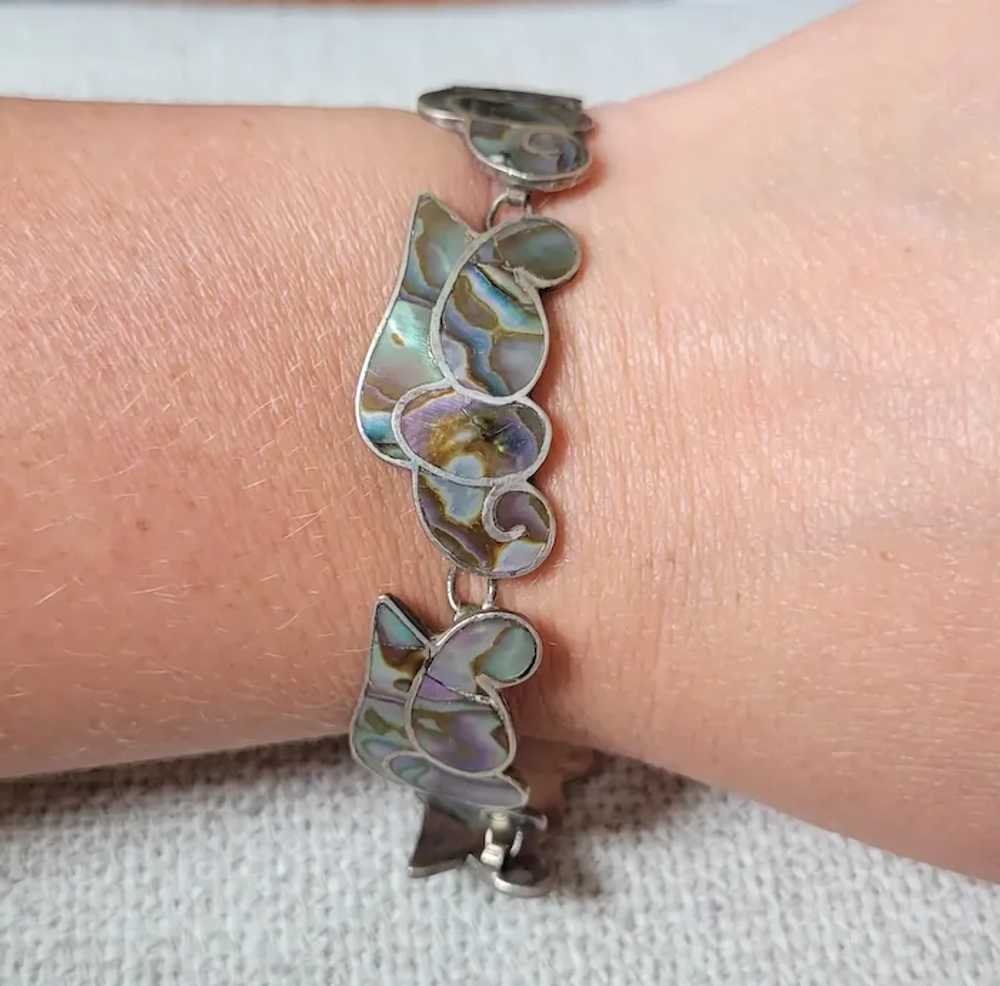 Sterling Abalone Inlay Taxco Bracelet Earrings Set - image 9