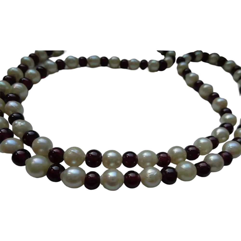 Pearl and Garnet Necklace 24 Inches - image 1