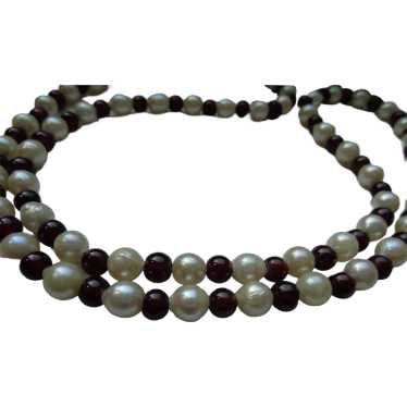 Pearl and Garnet Necklace 24 Inches - image 1