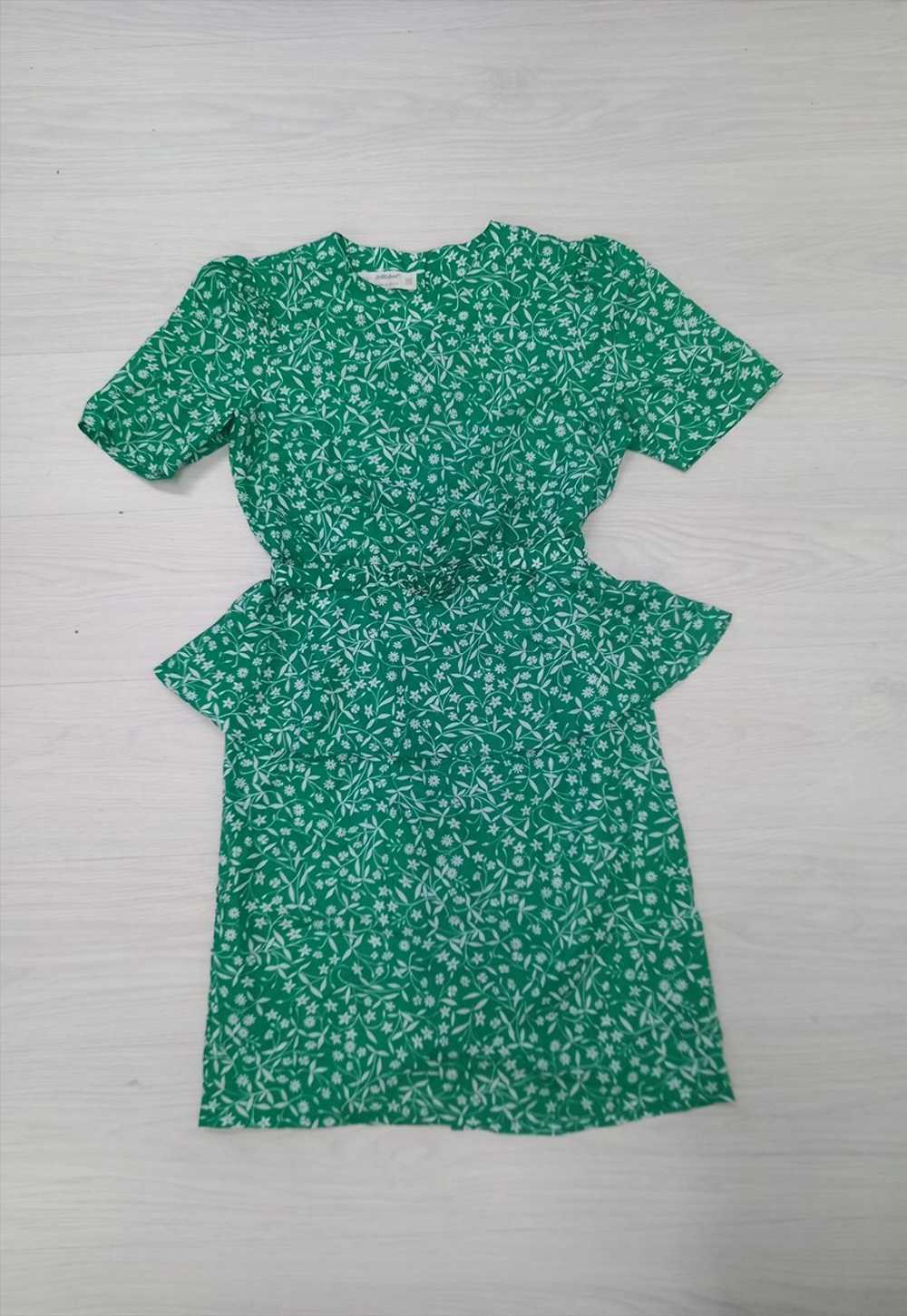 80's Vintage St Michael Dress Green Floral Peplum - image 2