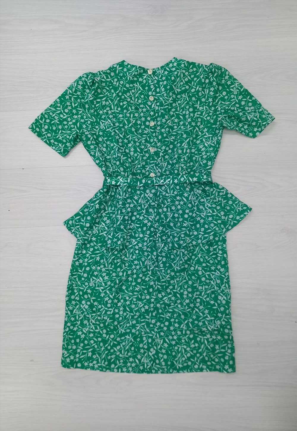 80's Vintage St Michael Dress Green Floral Peplum - image 4