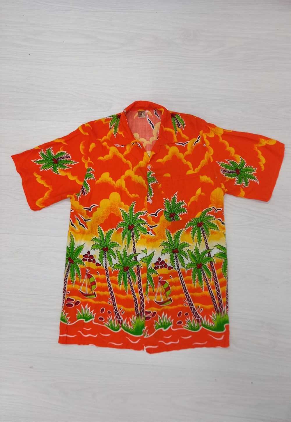 80's Caribbean Surf Hawaiian Shirt Orange Multi - image 1