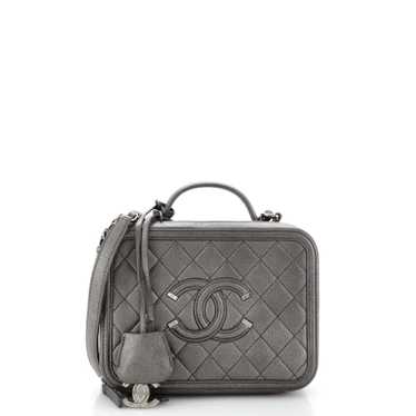 CHANEL Filigree Vanity Case Quilted Metallic Cavi… - image 1