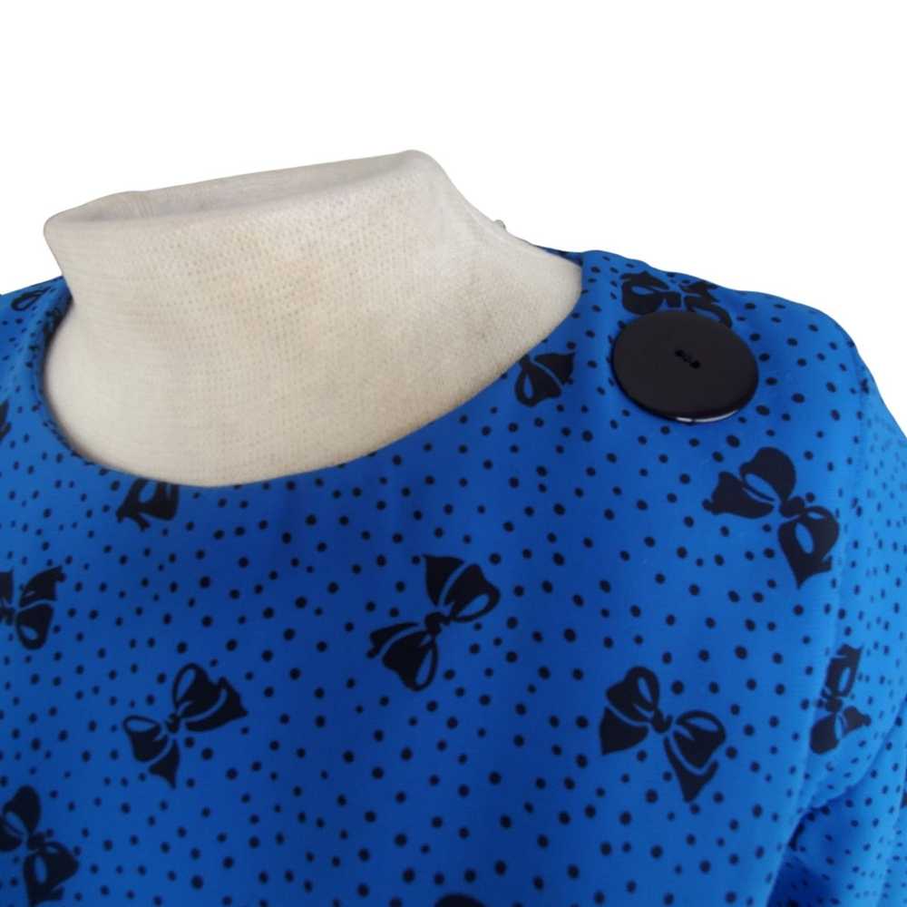 Vintage Vintage 80s Bow Accent Blue Blouse Size L… - image 2