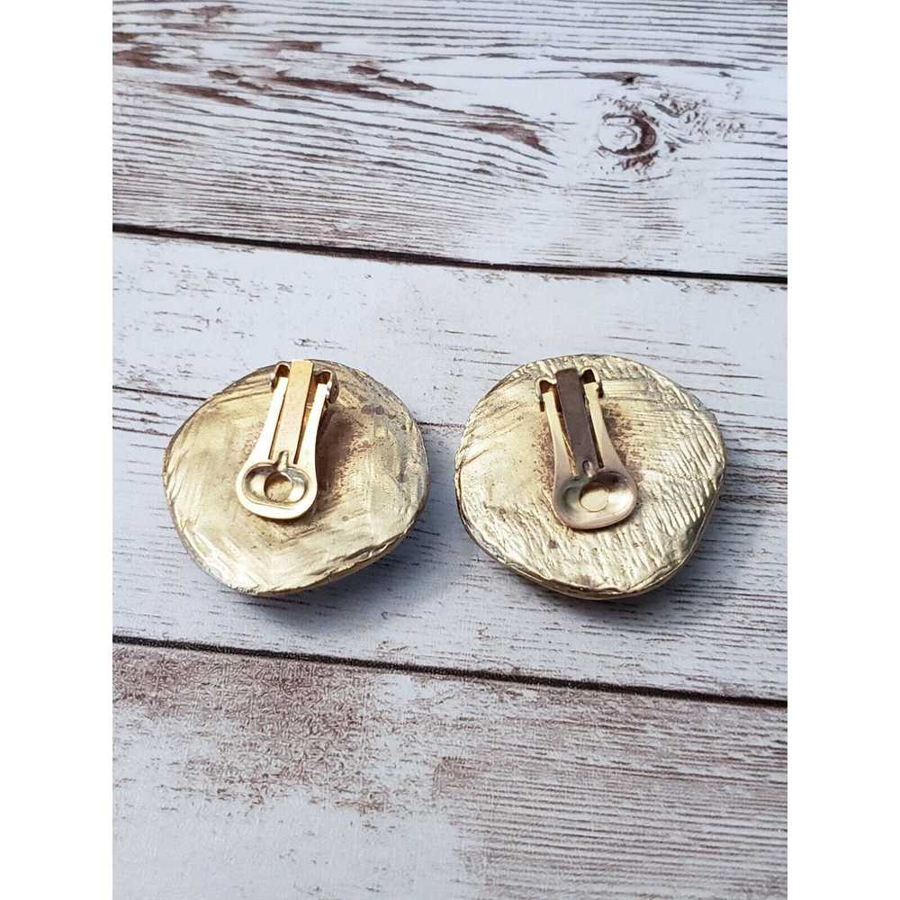 Other Vintage Clip On Earrings Dull Gold Tone & B… - image 8