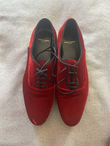 Saint Laurent Paris Red/Burgundy Velvet Lace-up F… - image 1