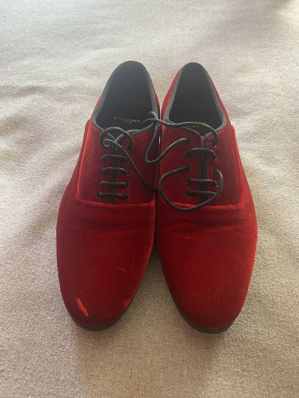 Saint Laurent Paris Red/Burgundy Velvet Lace-up F… - image 2