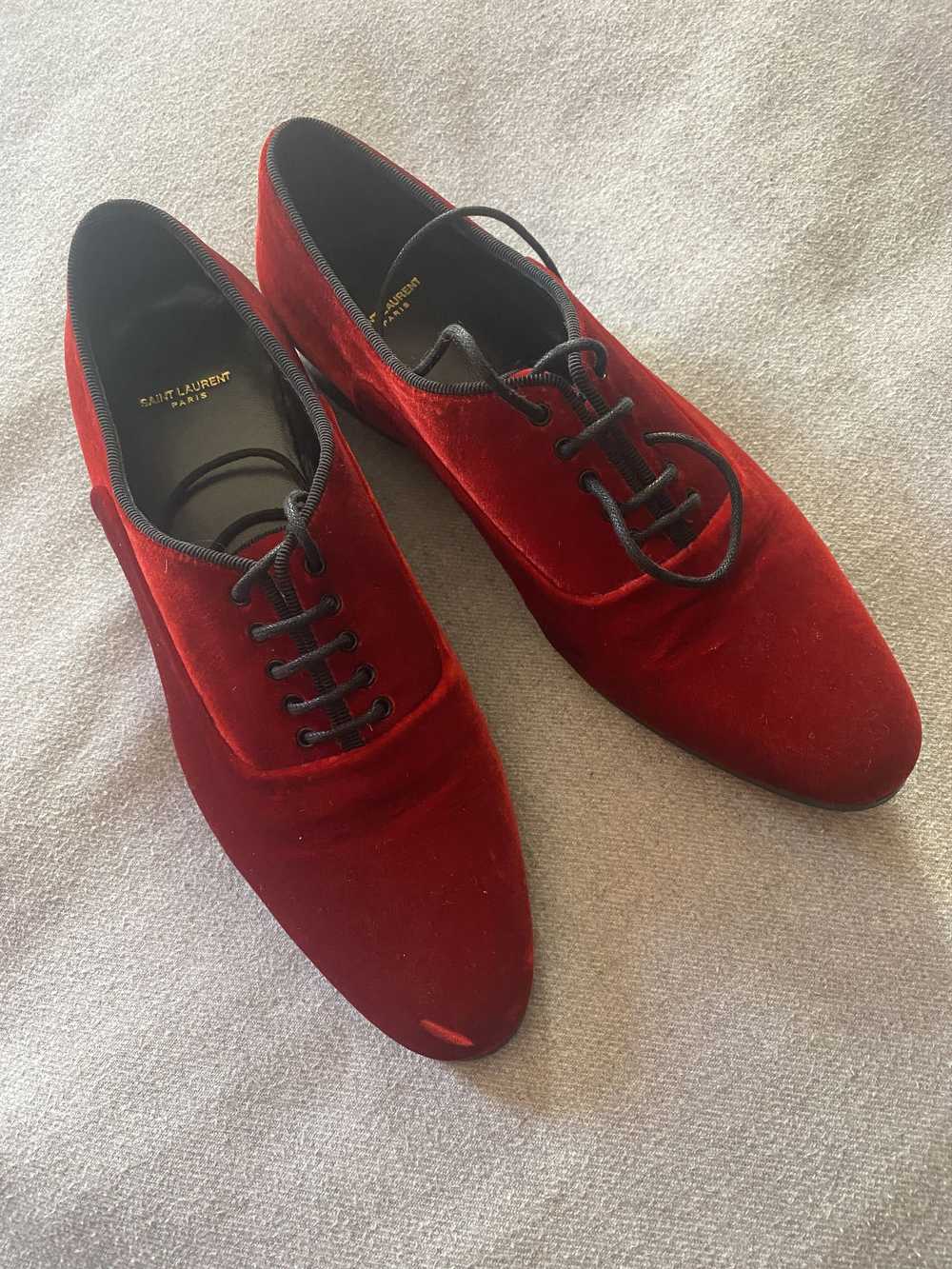 Saint Laurent Paris Red/Burgundy Velvet Lace-up F… - image 8