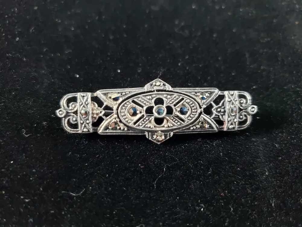 Sterling Silver Marcasite Bar Pin Brooch Tie Tack… - image 2