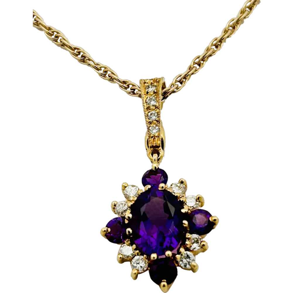 Vintage Estate Amethyst & Diamond Pendant 18K Gold - image 1