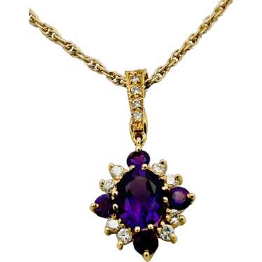 Vintage Estate Amethyst & Diamond Pendant 18K Gold - image 1