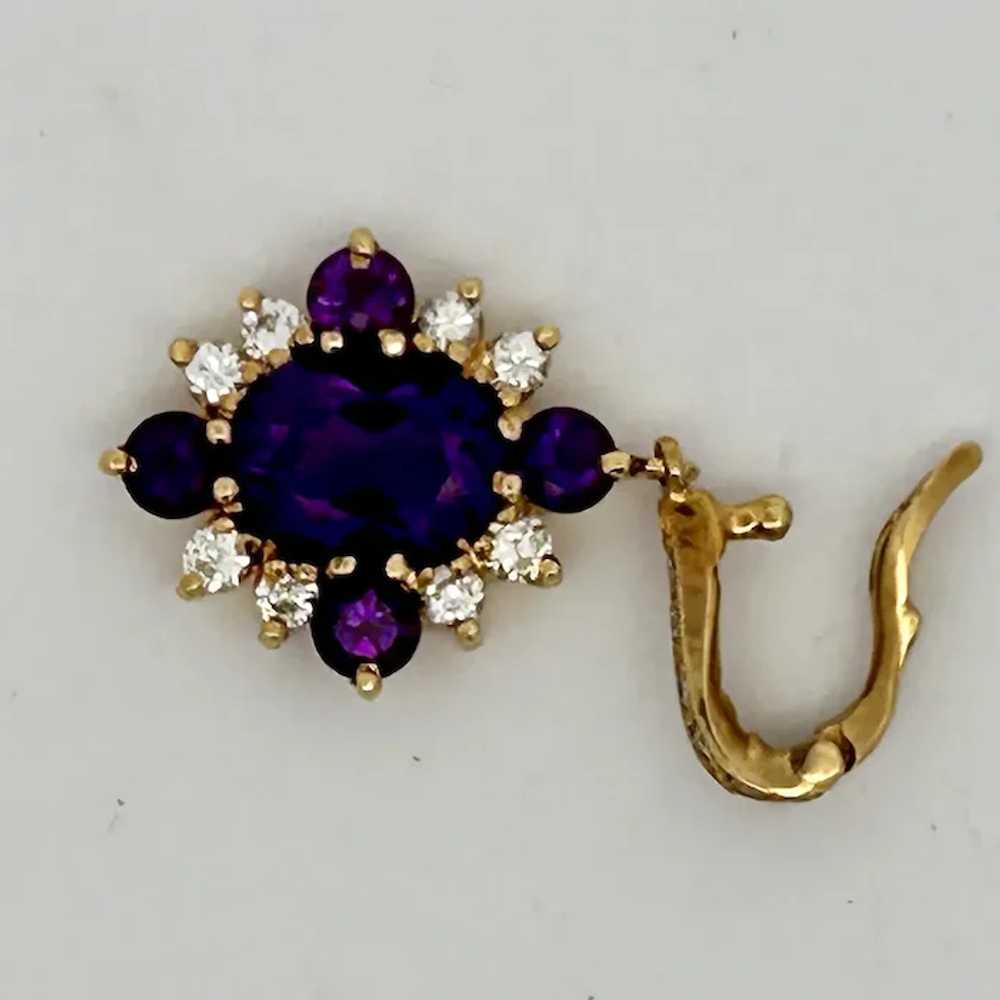 Vintage Estate Amethyst & Diamond Pendant 18K Gold - image 3