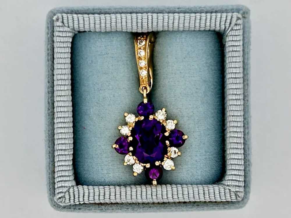 Vintage Estate Amethyst & Diamond Pendant 18K Gold - image 4