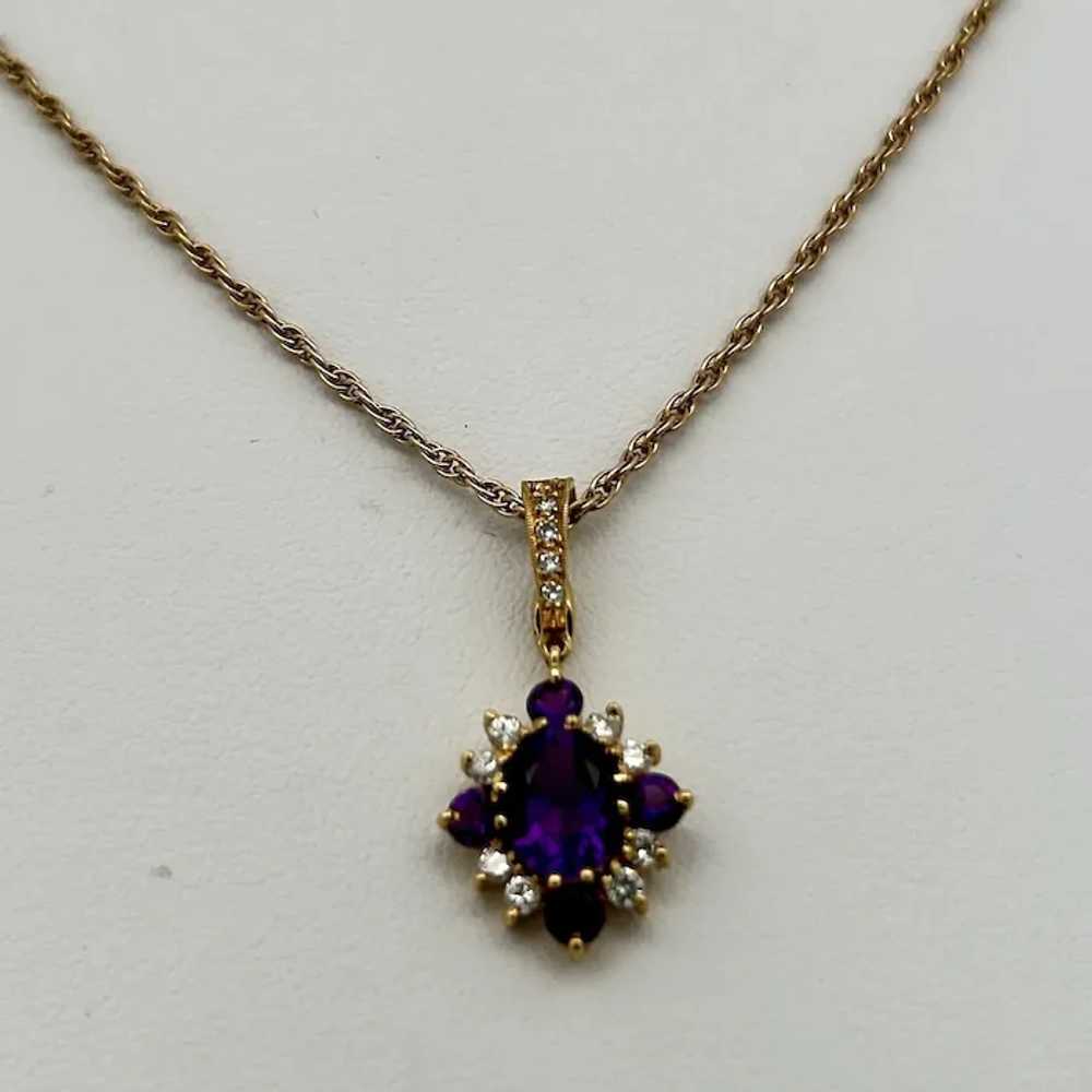 Vintage Estate Amethyst & Diamond Pendant 18K Gold - image 5