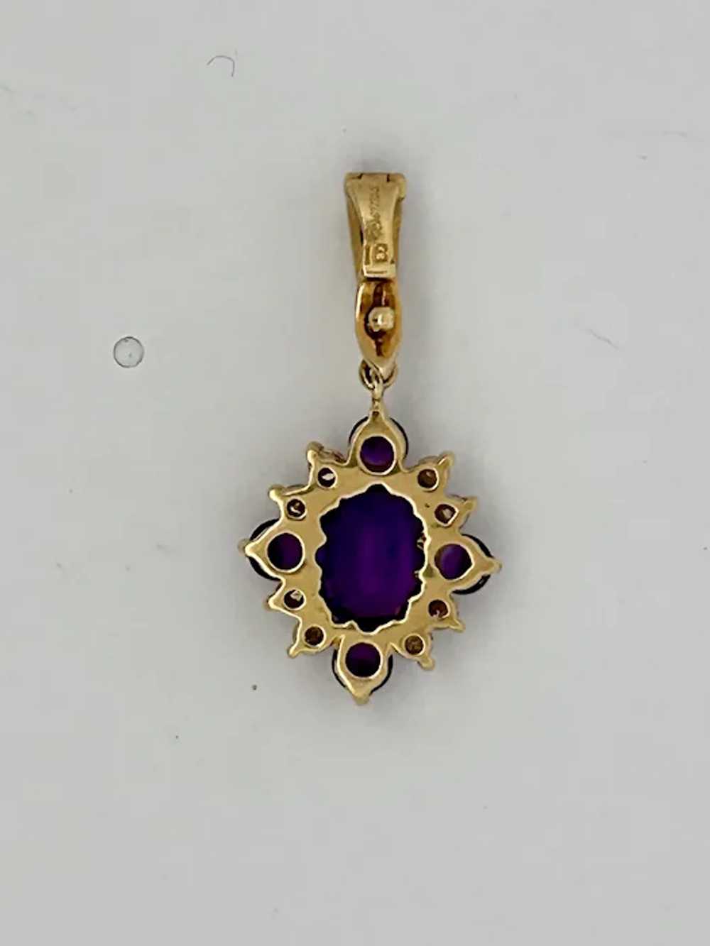 Vintage Estate Amethyst & Diamond Pendant 18K Gold - image 6