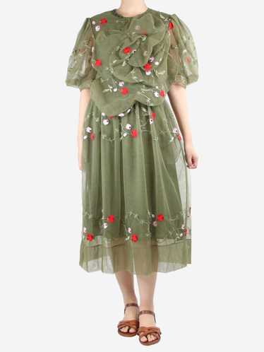 Simone Rocha Green puff-sleeved bejewelled floral-