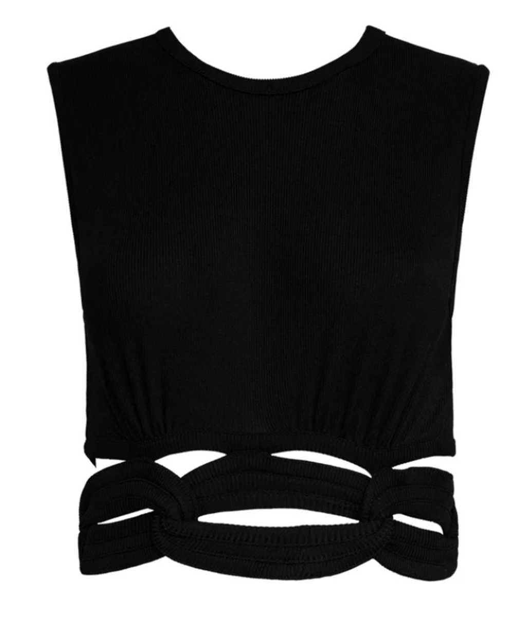 Product Details Black Chain-Linked Rib Knit Crop … - image 1