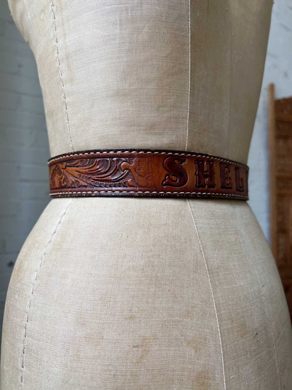 Tony Lama “Shelly” Tooled Leather Belt, Size 31 - image 3