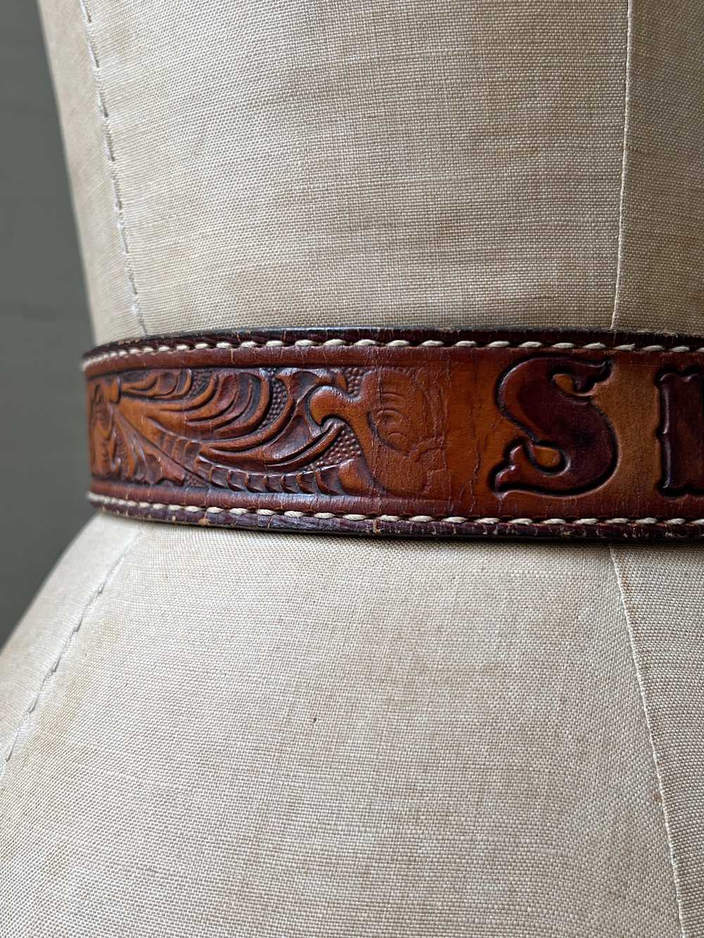 Tony Lama “Shelly” Tooled Leather Belt, Size 31 - image 4