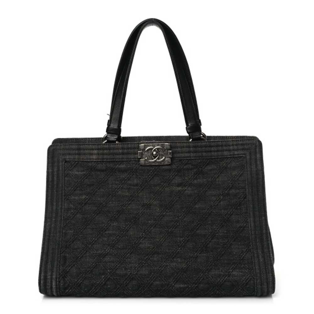 CHANEL Denim Quilted Boy Shopping Tote Black - image 1