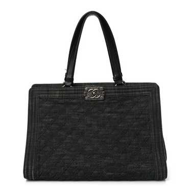 CHANEL Denim Quilted Boy Shopping Tote Black - image 1