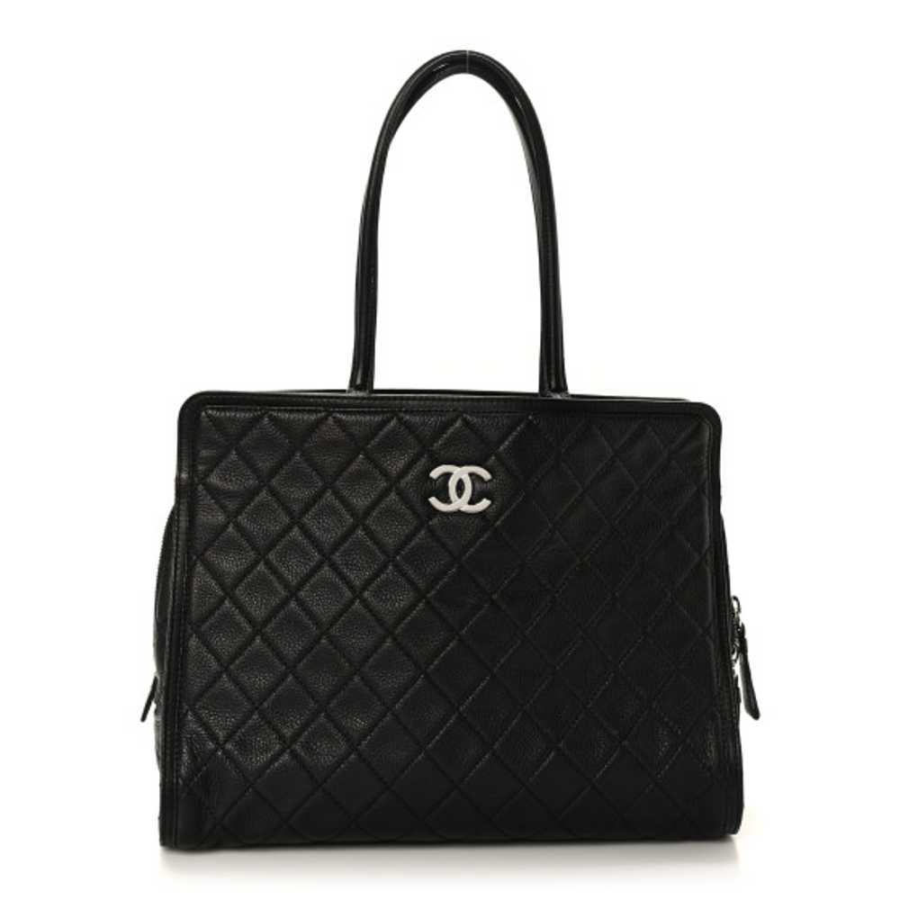 CHANEL Calfskin Quilted Shopping Tote Black - image 1