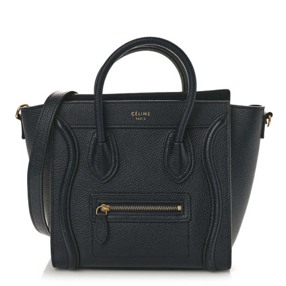 CELINE Drummed Calfskin Nano Luggage Navy Blue - image 1