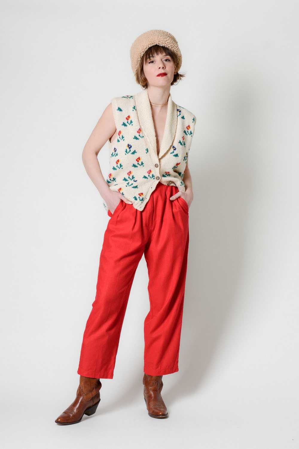 Scarlet Raw Silk Pleated Pants ~ 26W - image 2