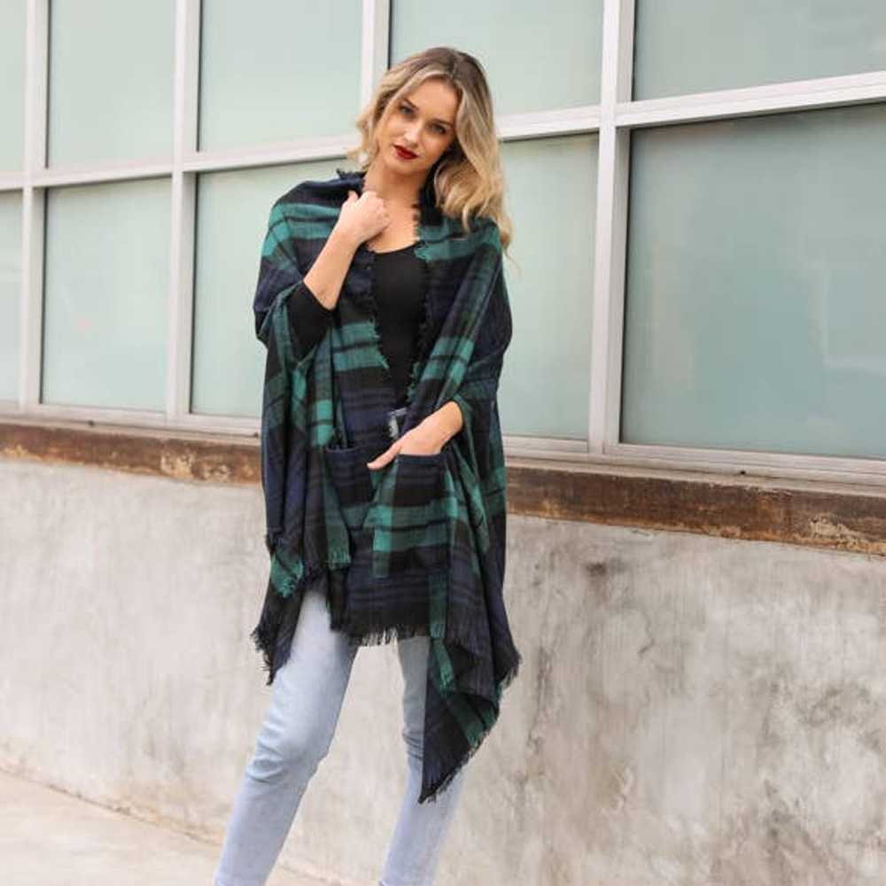 Classic Plaid Pocket Ruana: Green/Blue - image 1