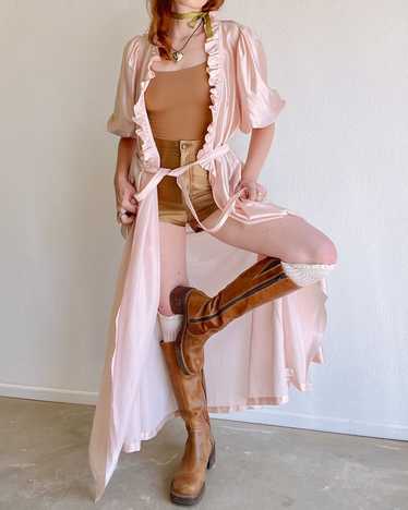 70s Puff Sleeve Pink Satin Robe (XS-M)